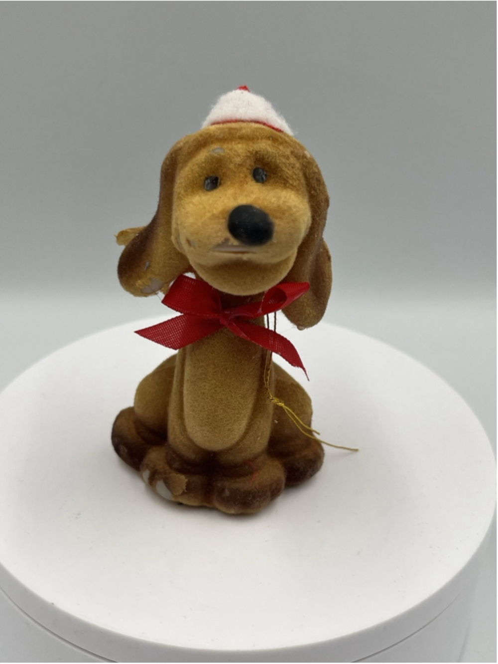 Vintage 70s Flocked Hound Dog Christmas Ornament Hong Kong adorable COLLECTIBLE